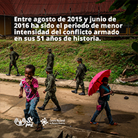 Entre agosto de 2015  y junio de 2016  ha sido el periodo de menor intensidad del conflicto armado en sus 51 años de historia