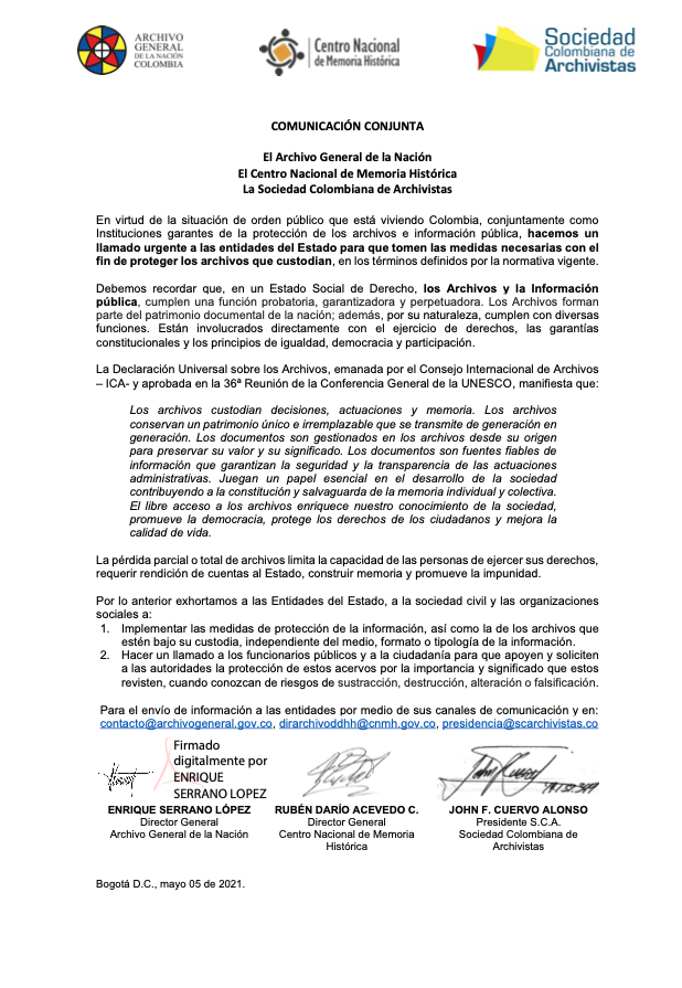 Comunicación conjunta archivos