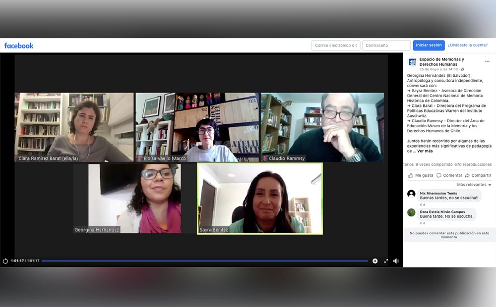 Captura de pantalla evento en Facebook. El rol de la pedagogía de la memoria en la formación ciudadana Captura de pantalla evento en Facebook. El rol de la pedagogía de la memoria en la formación ciudadana